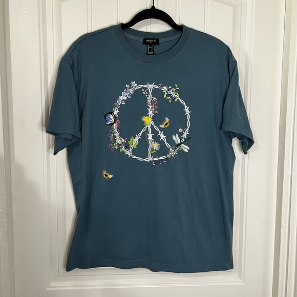 Forever 21 Blue Peace Sign Graphic Tee - Picture 1 of 2